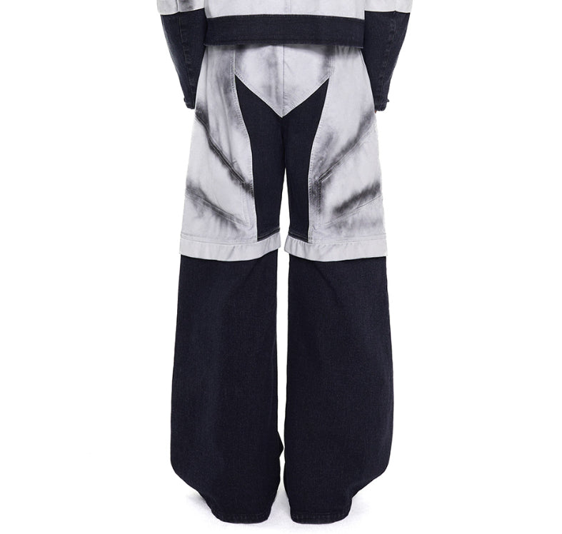 Short Leather Patchwork Denim Coat Men's Autumn Niche Boys Hand Painted Spray Dirty Jacket