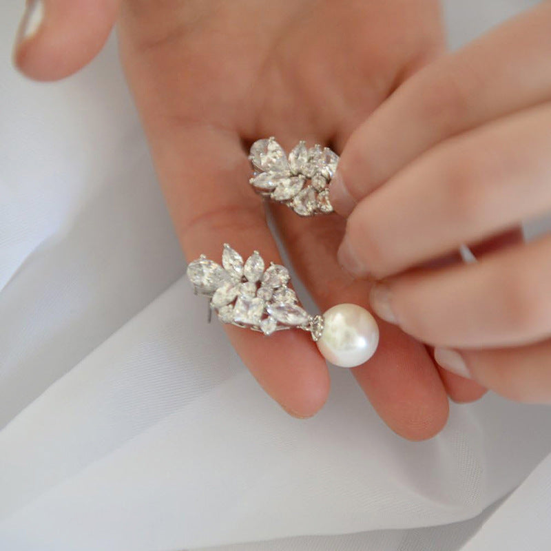 Caos Light Luxury Womens Pearl Floral Waterdrop Earrings