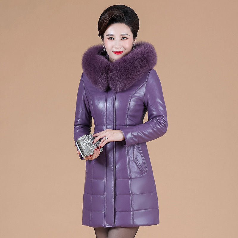 Middle-aged And Elderly Women's Thickened Genuine Leather Down Jacket