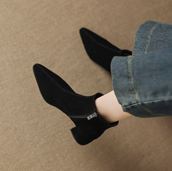 Low-heeled Cowhide Suede Women's Ankle Boots