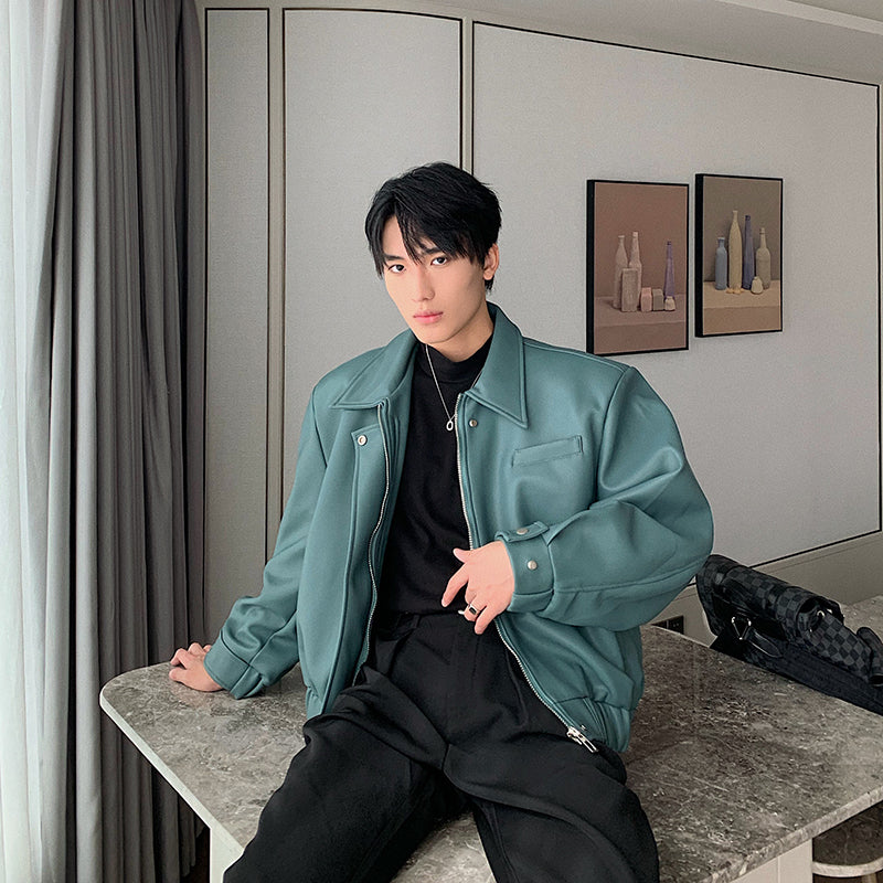 Handsome Short Trendy Casual PU Leather Winter Retro Jacket