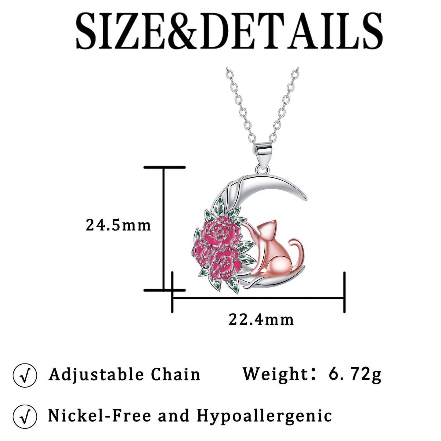 Rose Gold Cat And Rose Necklace