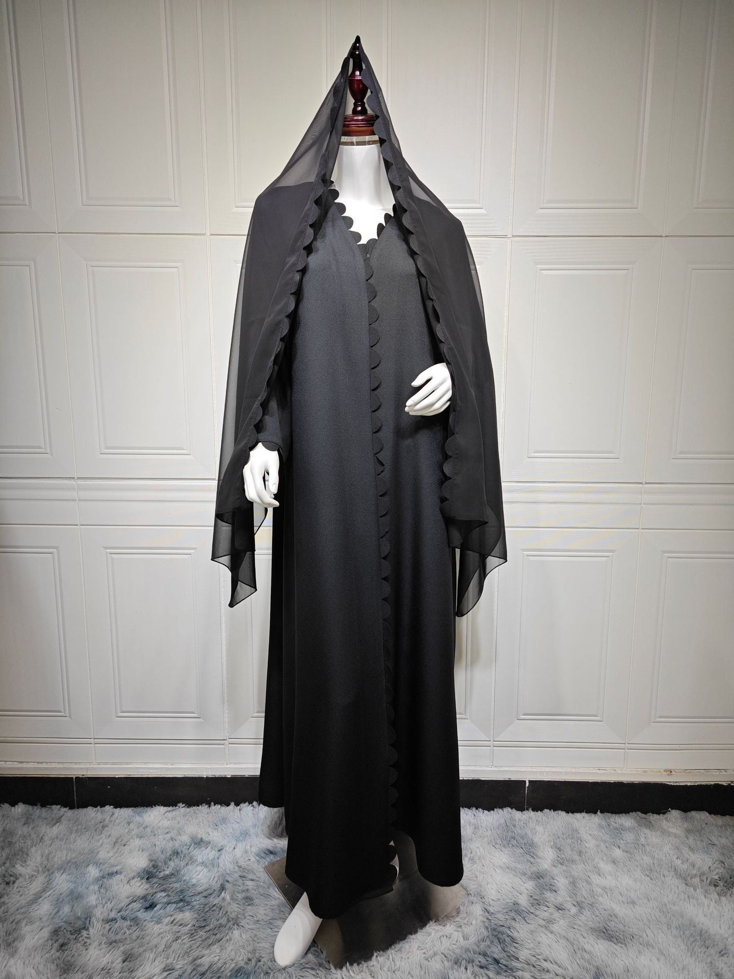 Fashion Dubai Turkey Elegant Cardigan With Scarf Two-piece Set