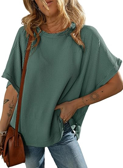 Women's Solid Color Knitted T-shirt Loose Casual Pullover