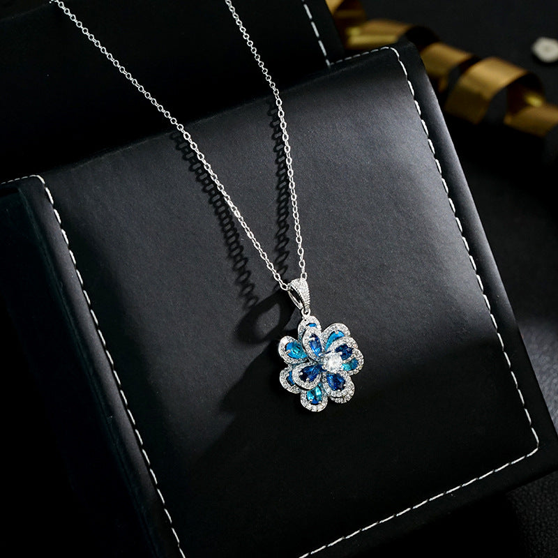 Sapphire Double-layer Flower Zircon Earrings