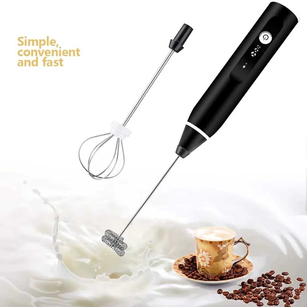 2in1 Handheld coffee machine, portable egg beater, rechargeable 3-speed beverage, jam, milk frother, household kitchen food mixer