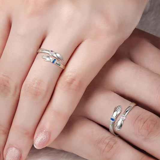 Embrace Personalized Birthday Stone Ring With Both Hands