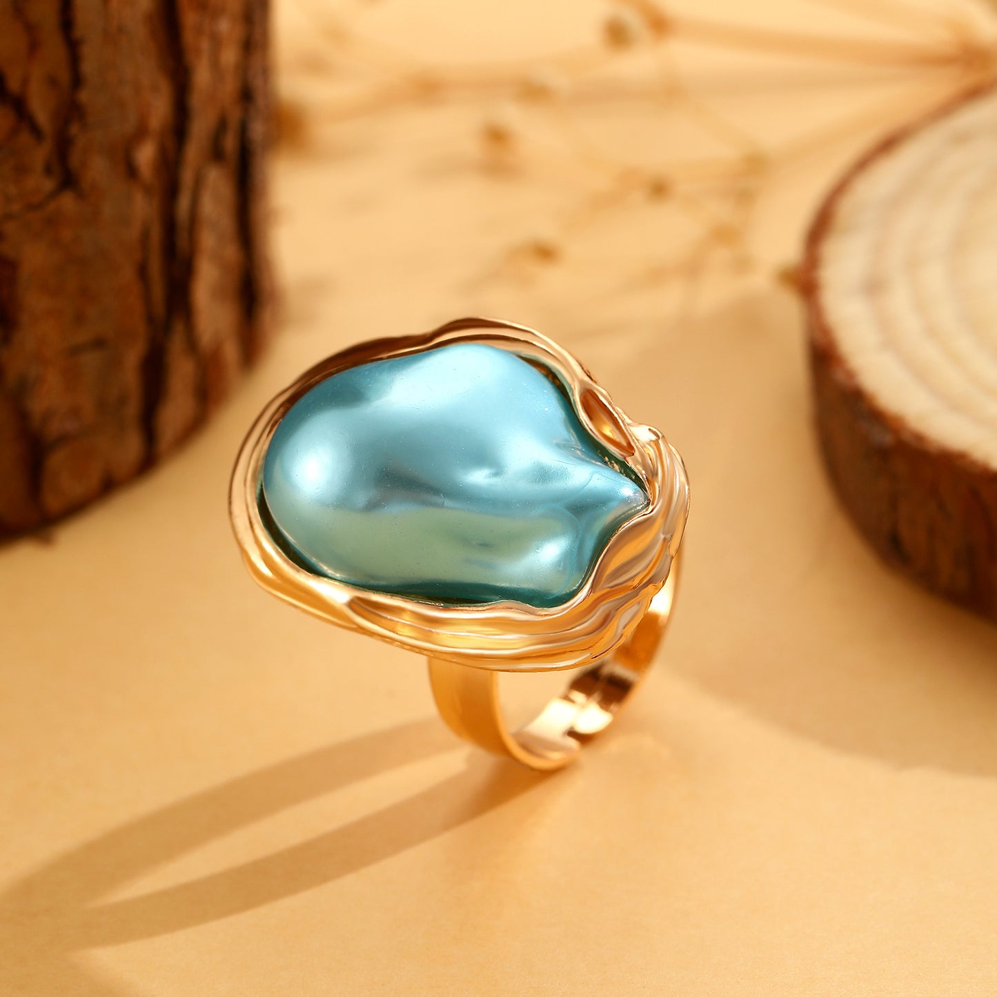 1PC Vacation Style Starfish & Seashell Ring - Irregular Pearl Ring, Minimalist & Elegant, INS-Inspired