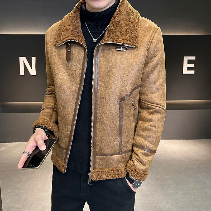 Winter Fur Integrated Lamb Fur Fleece-lined Thick Leather Coat Men