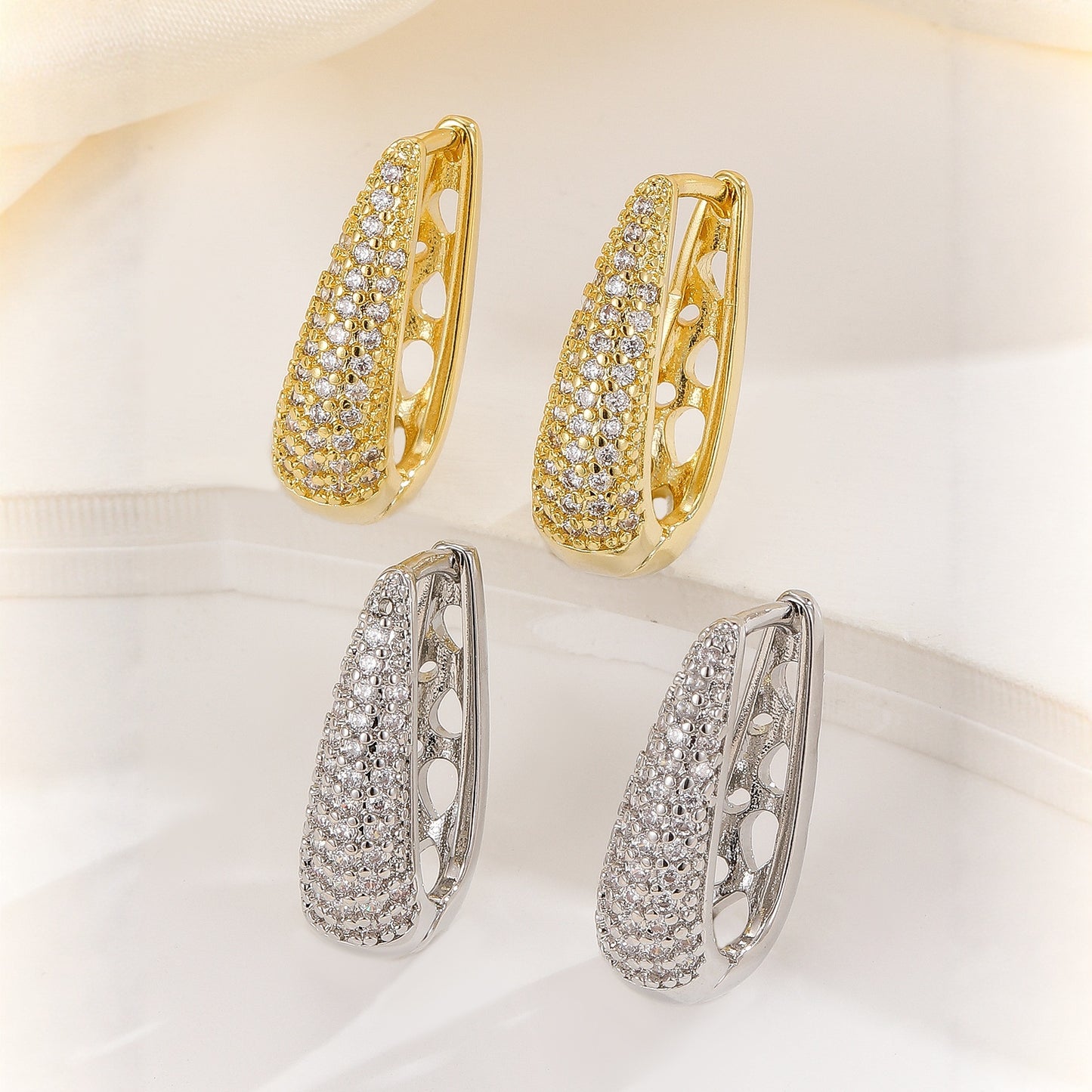 Elegant Temperament With Full Diamond Copper Earrings