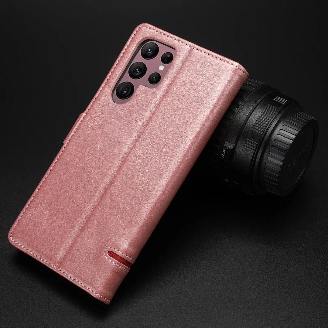 Business Pure Color Phone Flip Card Slot Holder Leather Case