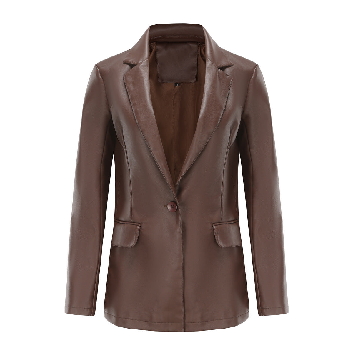 Single Button Commute Leisure Solid Color Leather Coat