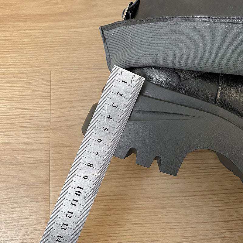 Brown Maillard-effect Thick-soled Autumn Height-increasing Baggy-trousered Boots