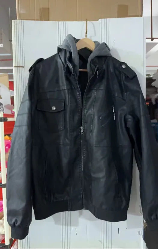 Men's Washable Pu Leather Jacket With Removable