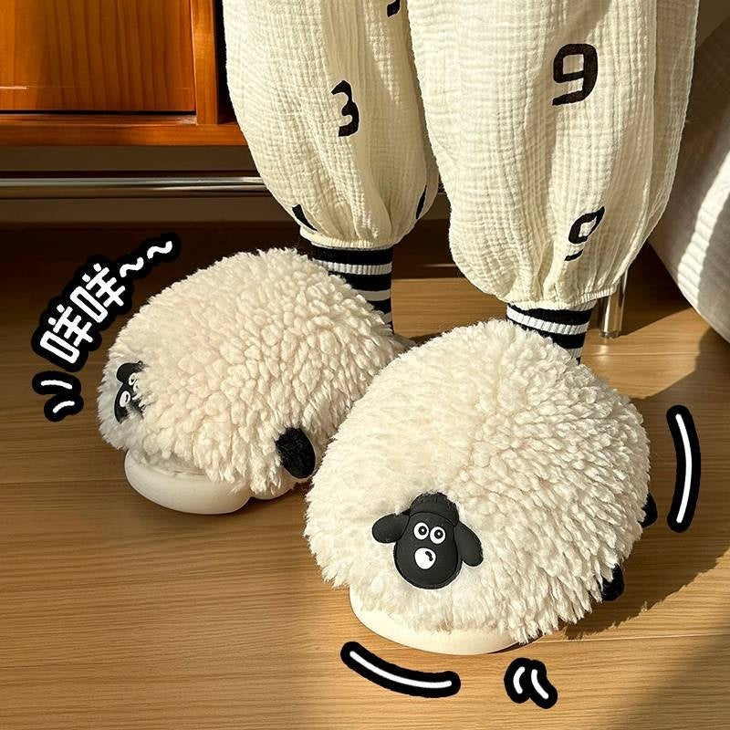 New Women's Winter Cartoon Sheepskin Cotton Slippers For Indoor Wear
