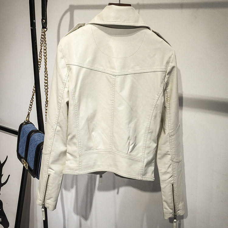 Pu water wash Lapel locomotive leather short coat