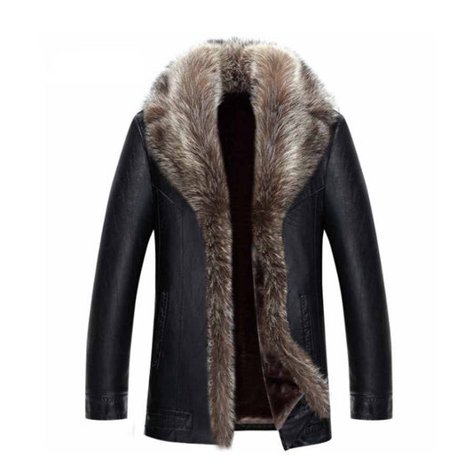 Men's Fashion Casual Leather Coat Fur Collar Jacket