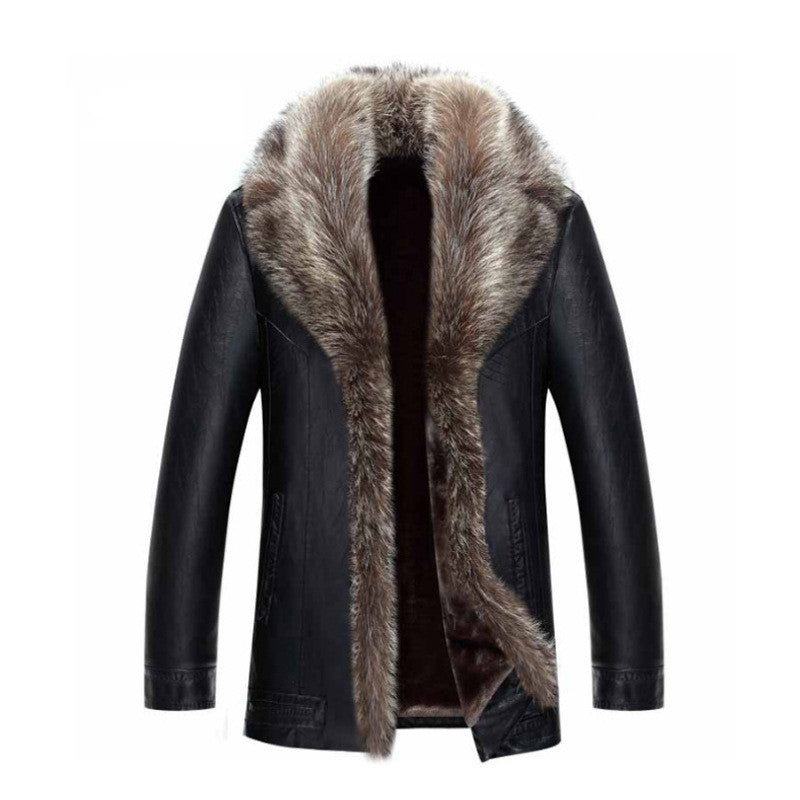 Men's Fashion Casual Leather Coat Fur Collar Jacket