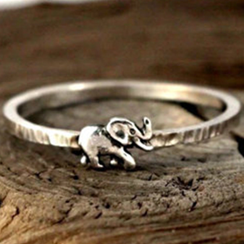 Womens Retro Thai Silver Elephant Statement Ring