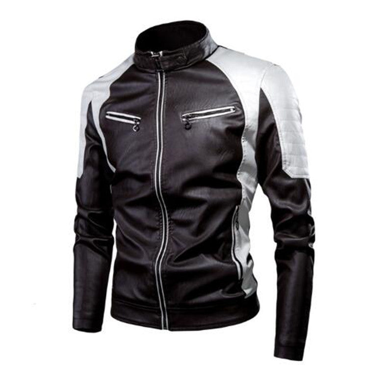 Men's casual motorcycle stitching wool leather jacket