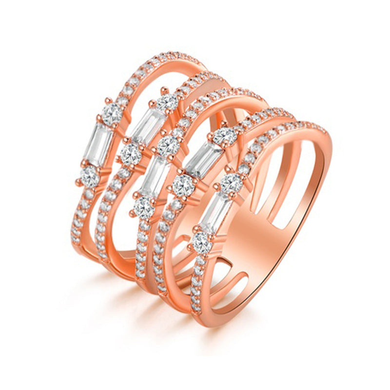 Micro-pave Diamond-studded, Color-block Zircon Cross Ring