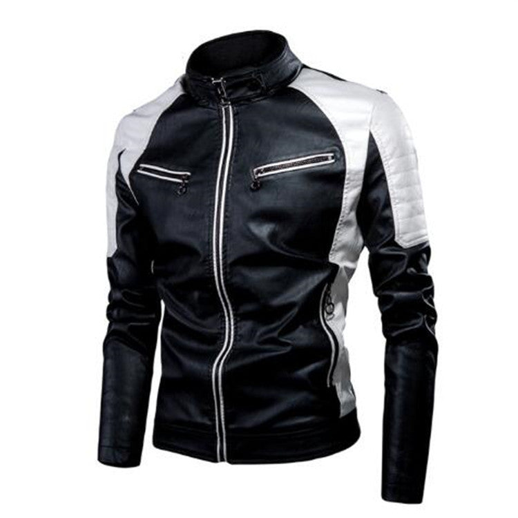 Men's casual motorcycle stitching wool leather jacket