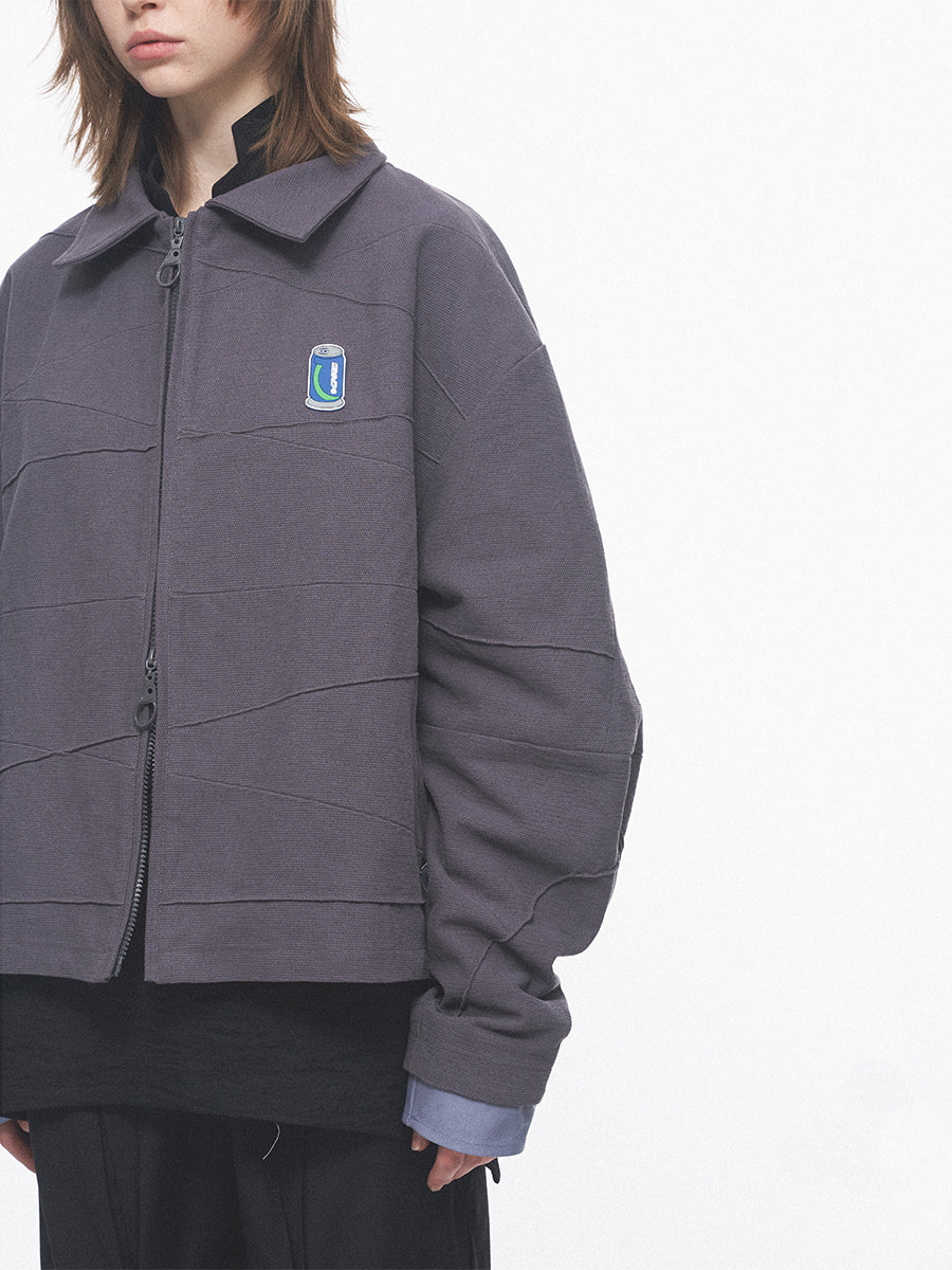 Confused Three-dimensional Line Groove Combined With Patchwork Leather Label Jacket