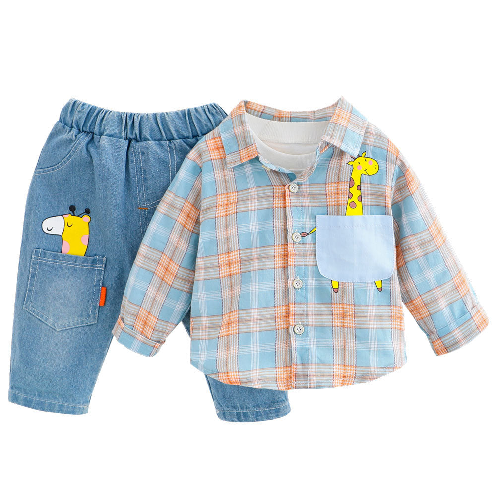 Two-piece Check cCotton Shirt For Kids