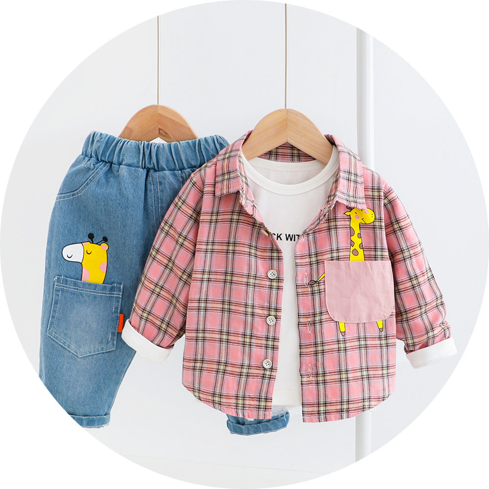 Two-piece Check cCotton Shirt For Kids