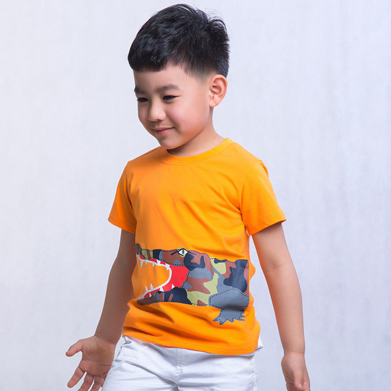CUHK Boys' Cartoon Printed Children's T-shirt Trendy Children's Short-sleeved T-shirt