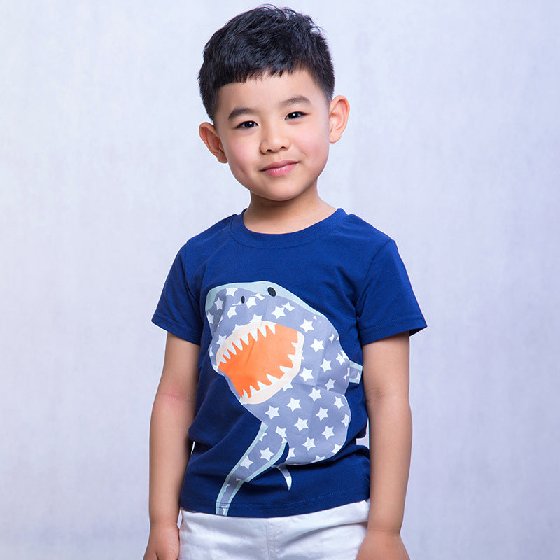 CUHK Boys' Cartoon Printed Children's T-shirt Trendy Children's Short-sleeved T-shirt