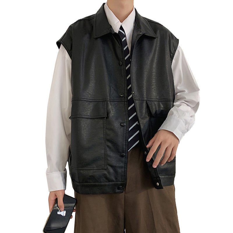 Leather Vest Port Style All-match Solid Color Casual Jacket
