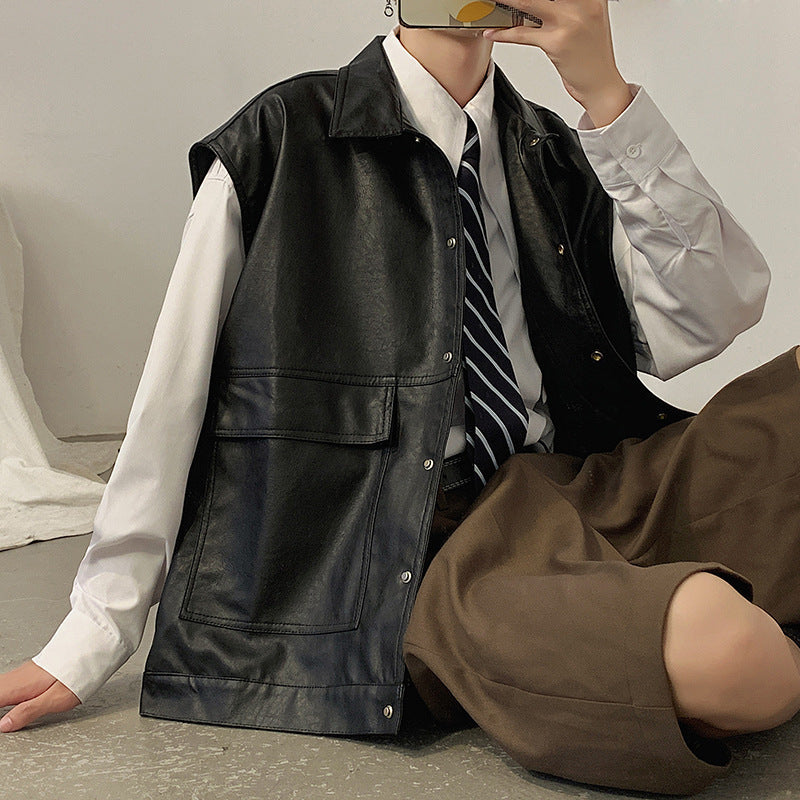 Leather Vest Port Style All-match Solid Color Casual Jacket