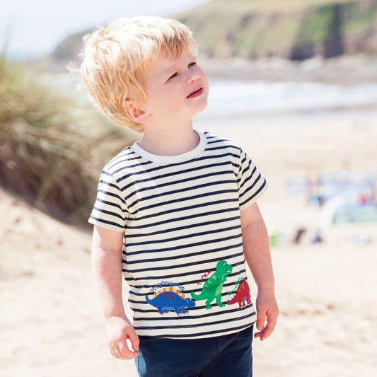 Striped Dinosaur Boys Short-sleeved T-shirt