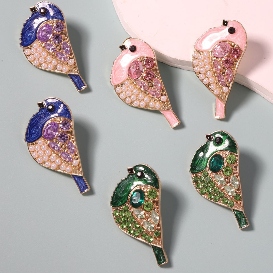 Creative And Cute Rhinestone-Embellished Bird Earrings With Imitation Pearls For Women