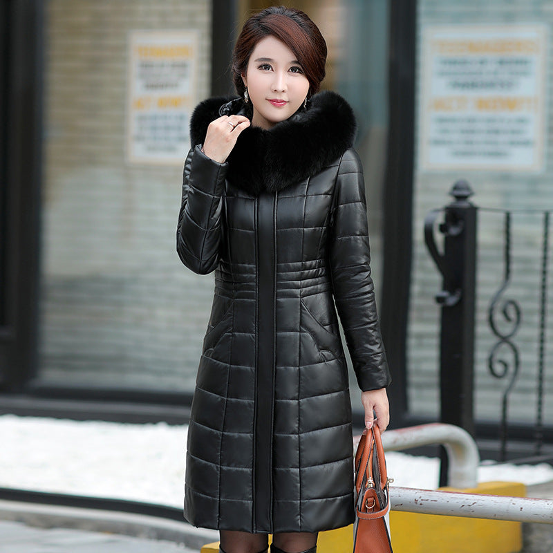 Middle-aged And Elderly Women's PU Leather Cotton Winter Coat