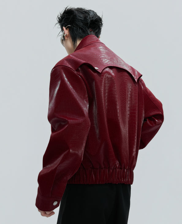 Scale Short Jacket Stand Collar Horse Hair Stitching Heavy Design Leather Coat