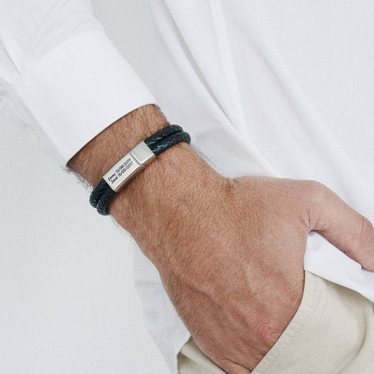 Leather With Engraved Namegenuine Leather Mens Bracelet