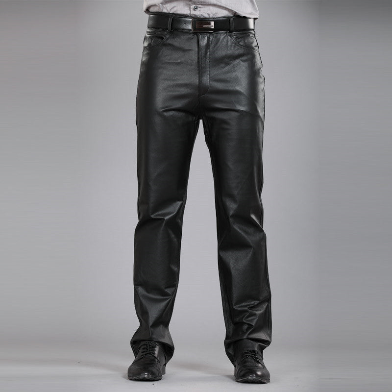 Men's Genuine Leather Straight Slim Fit Trousers Thickened And Warm