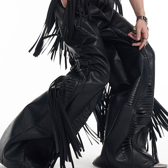 Niche Original Design Tassel PU Leather Pants