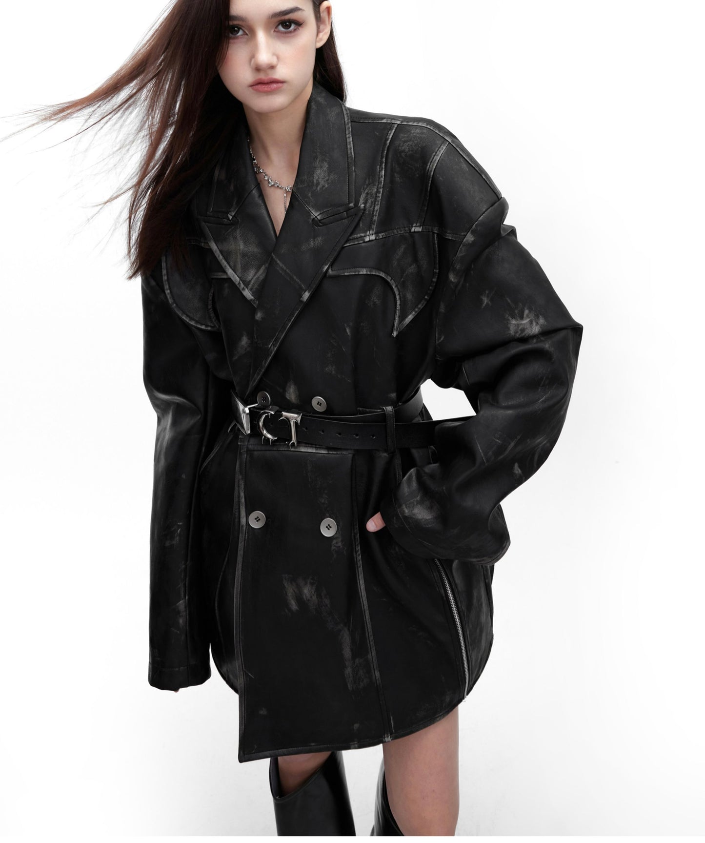 Heavy Niche Deconstruction Retro Distressed PU Leather Suit Jacket