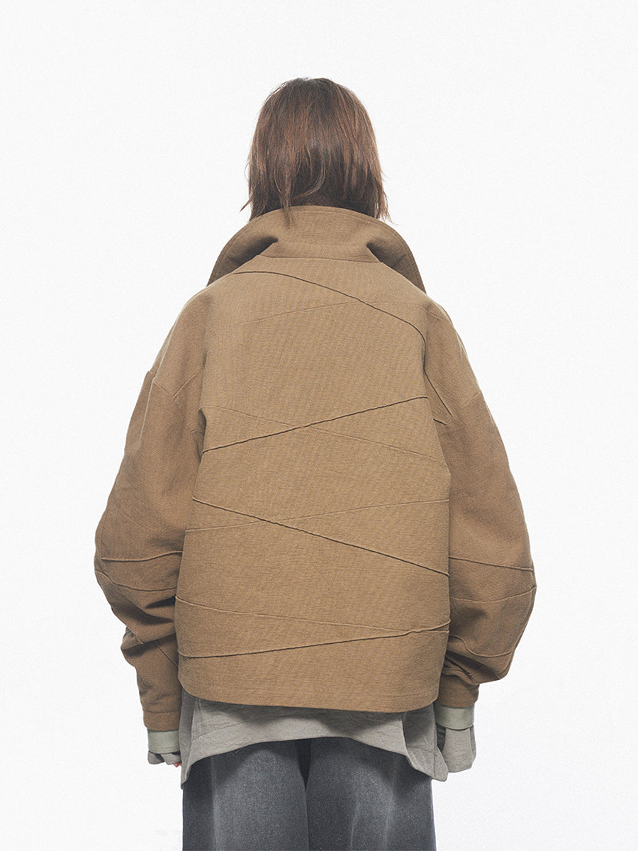 Confused Three-dimensional Line Groove Combined With Patchwork Leather Label Jacket
