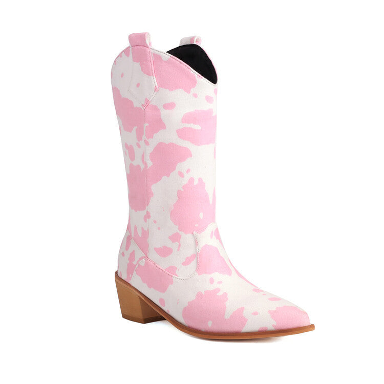 Women's Leather Boots With Cow Print Suede And Stylish