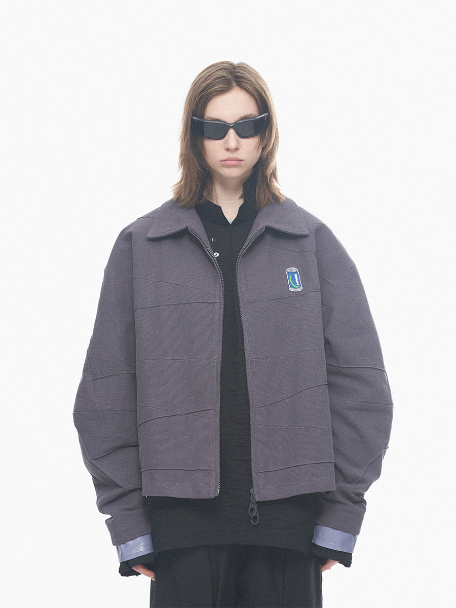 Confused Three-dimensional Line Groove Combined With Patchwork Leather Label Jacket