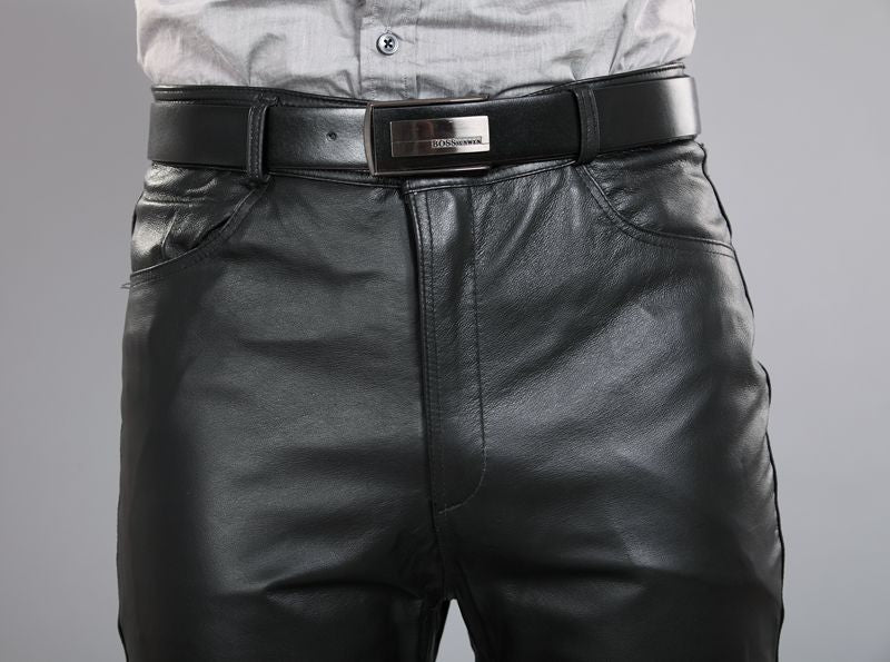 Men's Genuine Leather Straight Slim Fit Trousers Thickened And Warm