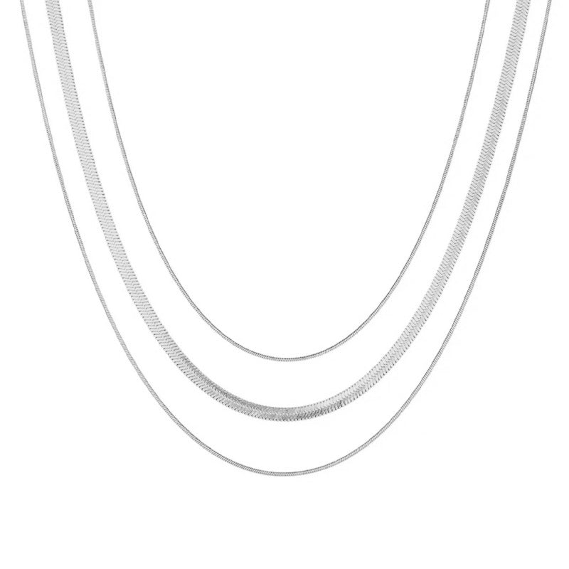 Womens Three-Tier Snake Bone Chain Necklace