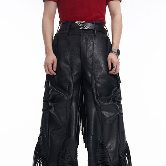Niche Original Design Tassel PU Leather Pants