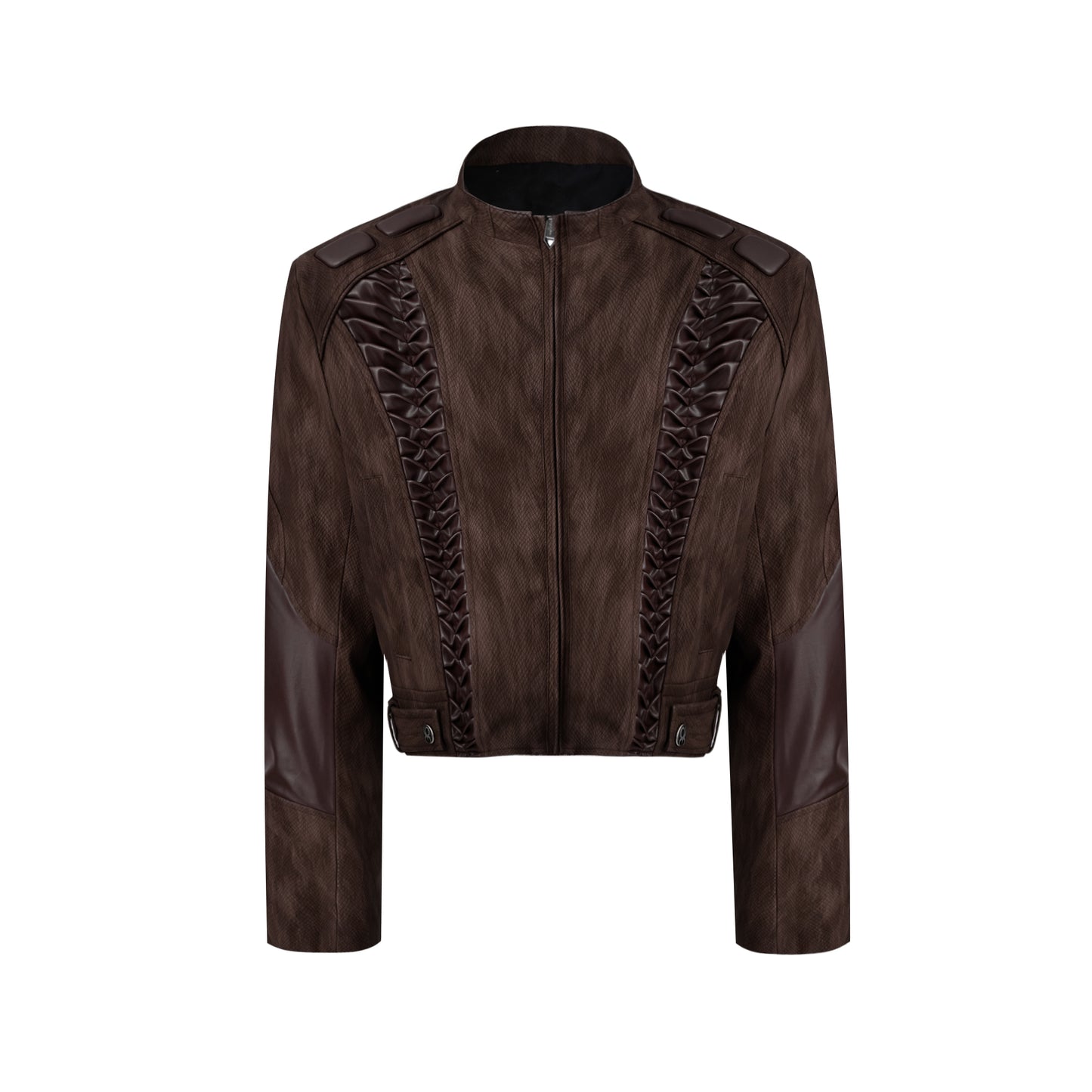 Short Design Padded Shoulder Leather Coat