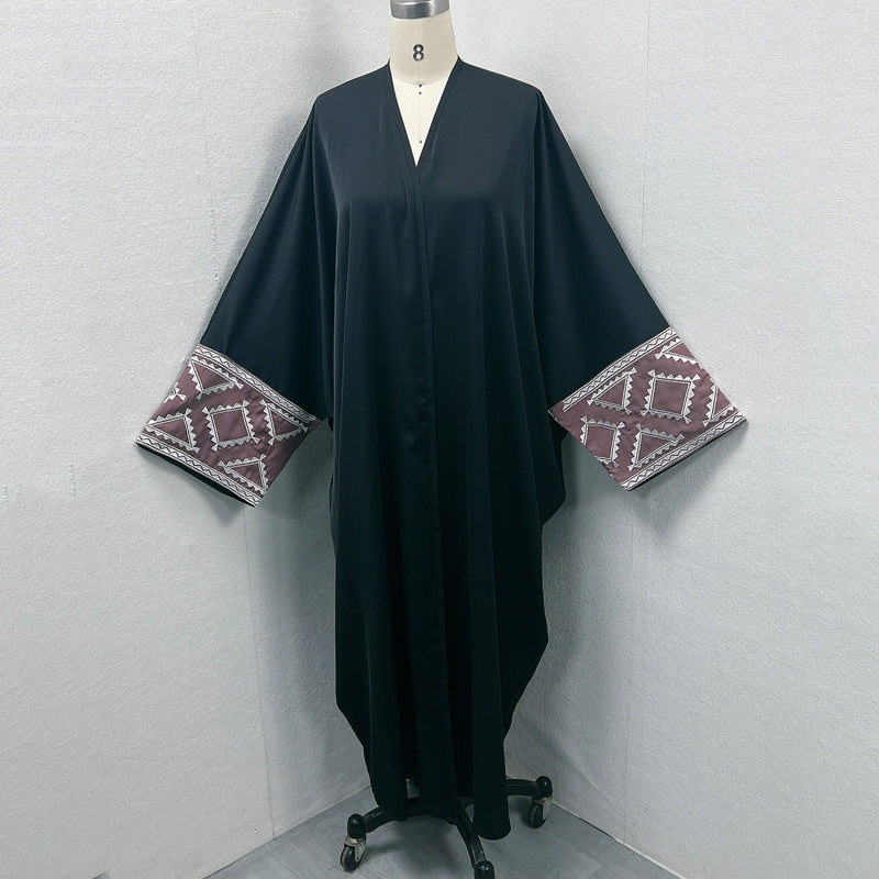 Foreign Trade Middle East Dubai Women's Embroidered Bat Sleeve Loose Cardigan Gown
