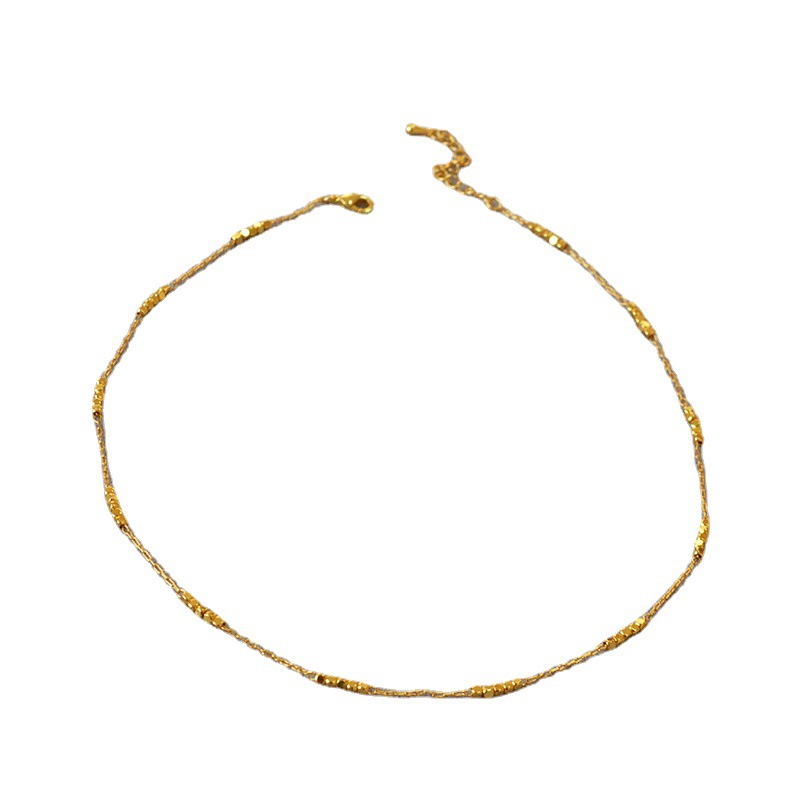 Niche Handcrafted Short And Delicate Necklace With Shiny Brass Gold Finish Perfect As A Collarbone Chain
